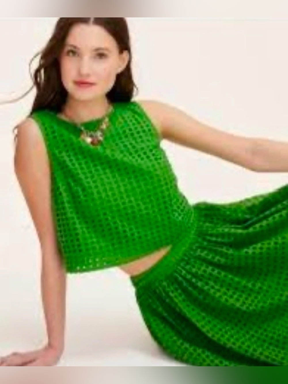 Kate Spade New York Green Eyelet Volume Midi Skirt Sz L Dopamine Dressing NWOT
